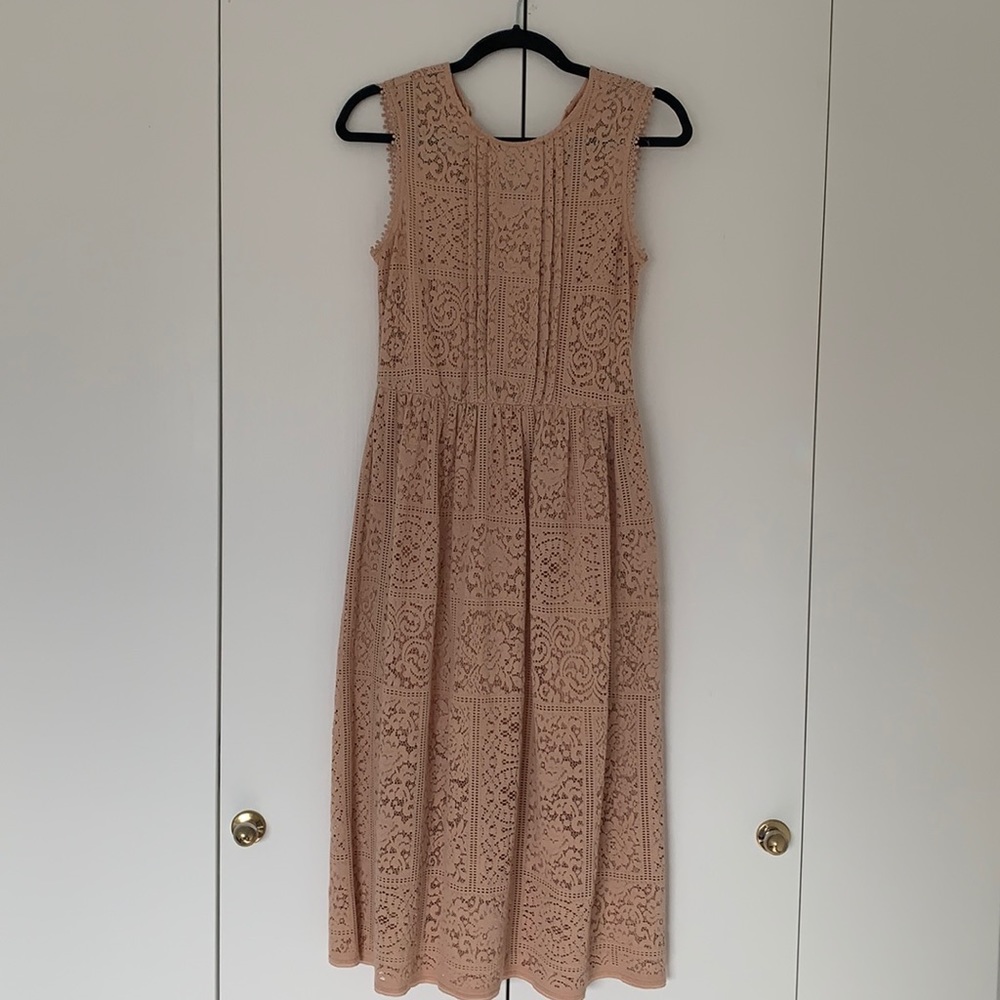 Nude pink lace midi dress